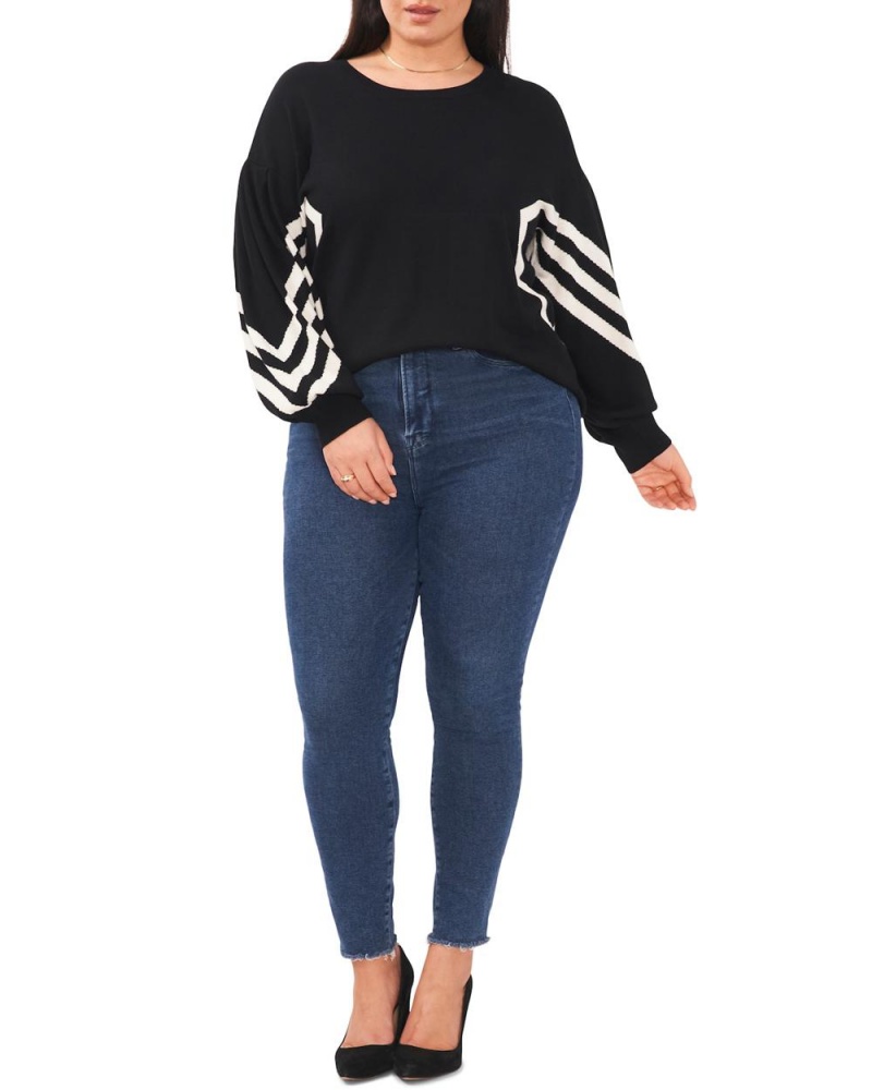 Vince Camuto Intarsia-Stripe Drop-Shoulder (Plus Size) Topy Damske Čierne | IXZG-96138