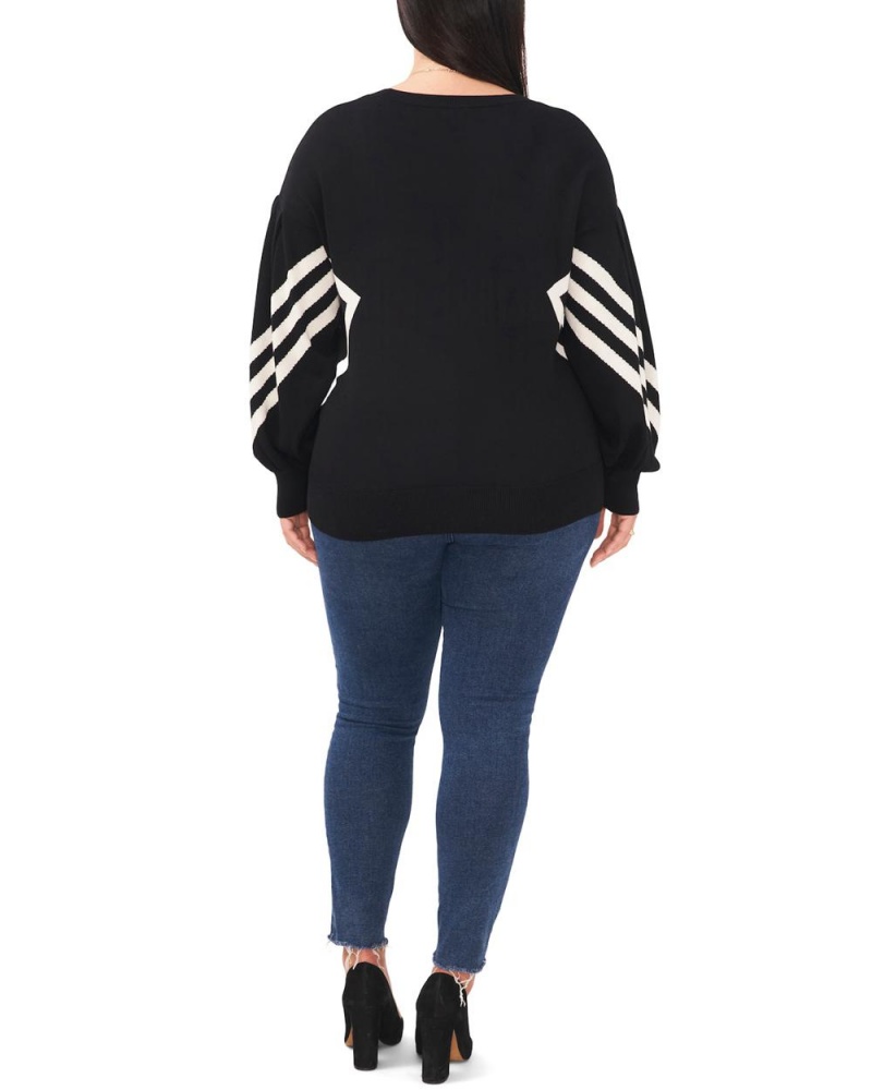 Vince Camuto Intarsia-Stripe Drop-Shoulder (Plus Size) Topy Damske Čierne | IXZG-96138