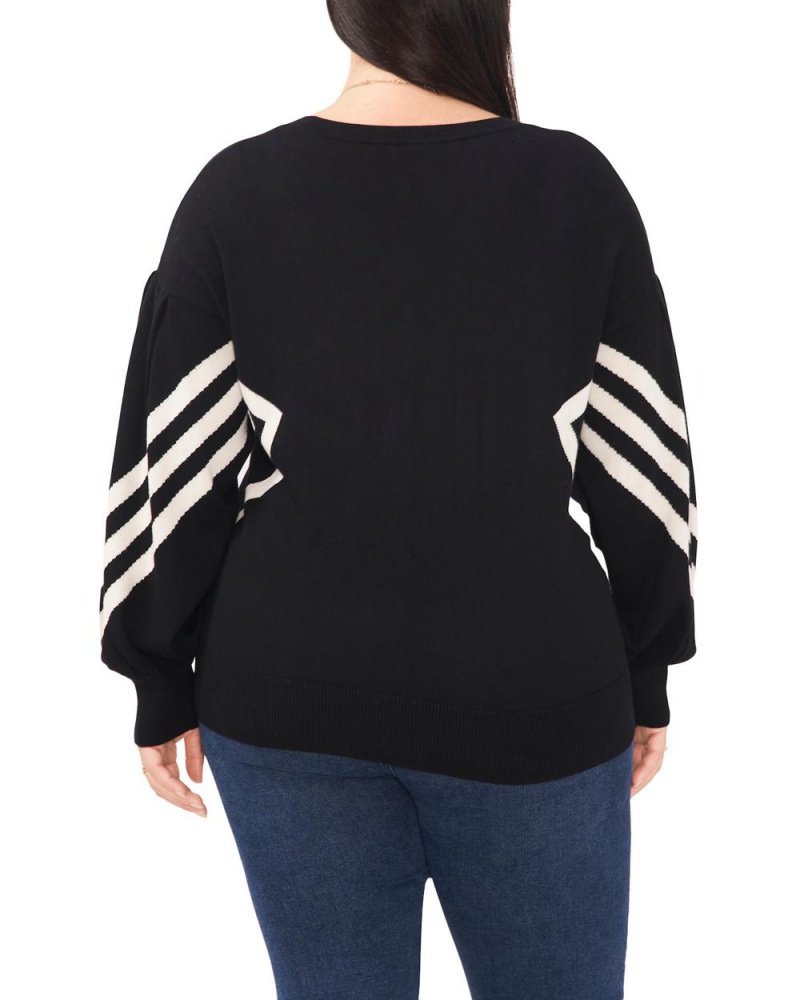 Vince Camuto Intarsia-Stripe Drop-Shoulder (Plus Size) Topy Damske Čierne | IXZG-96138