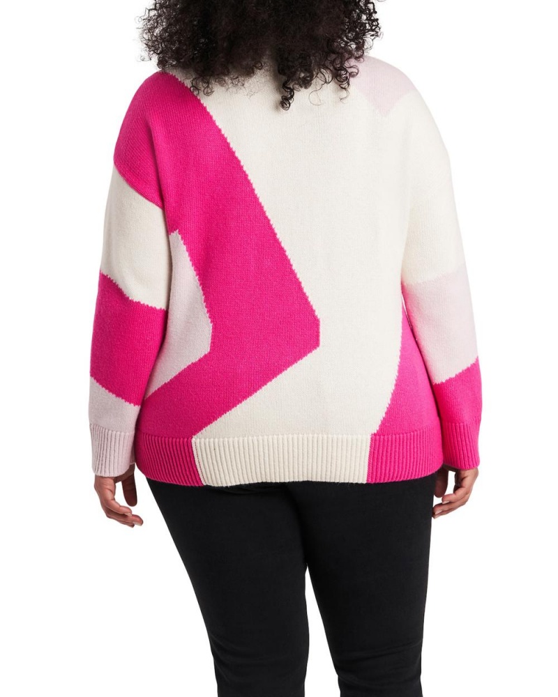 Vince Camuto Intarsia Grafika (Plus Size) Sveter Damske Ruzove | OWCA-63054