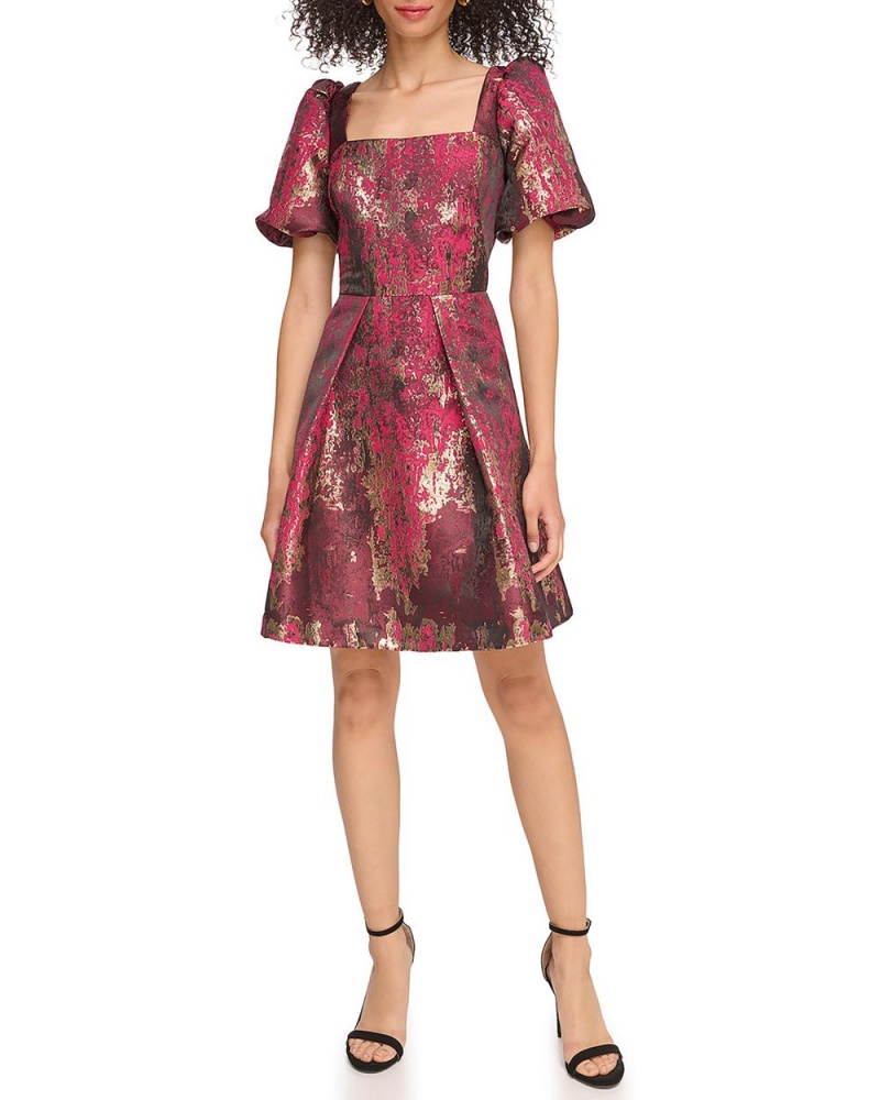 Vince Camuto Jacquard Square-Neck Fit-And-Flare Mini Šaty Damske Zlate | MPNQ-53492