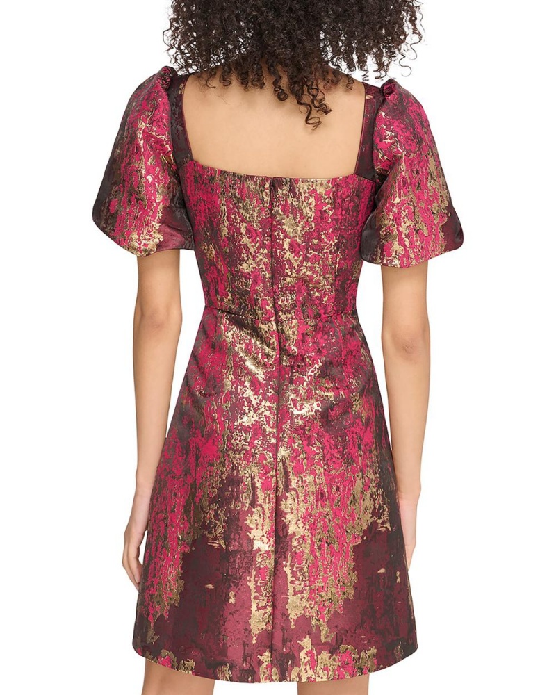 Vince Camuto Jacquard Square-Neck Fit-And-Flare Mini Šaty Damske Zlate | MPNQ-53492