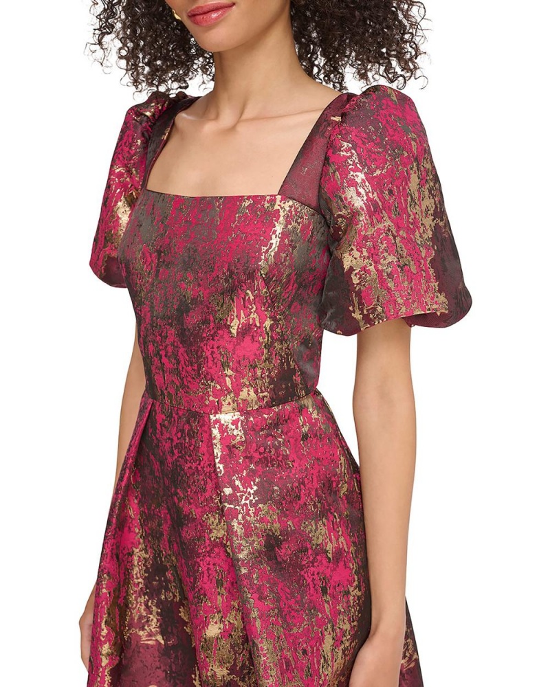 Vince Camuto Jacquard Square-Neck Fit-And-Flare Mini Šaty Damske Zlate | MPNQ-53492