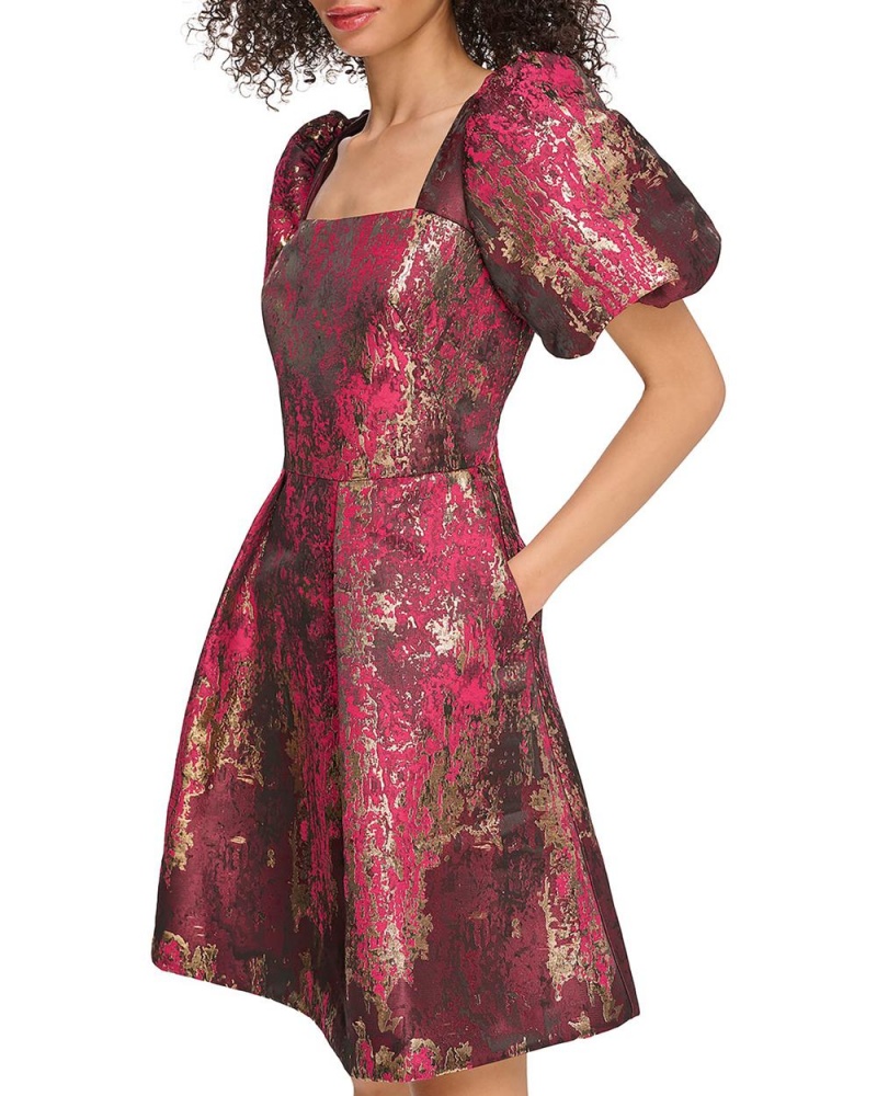 Vince Camuto Jacquard Square-Neck Fit-And-Flare Mini Šaty Damske Zlate | MPNQ-53492