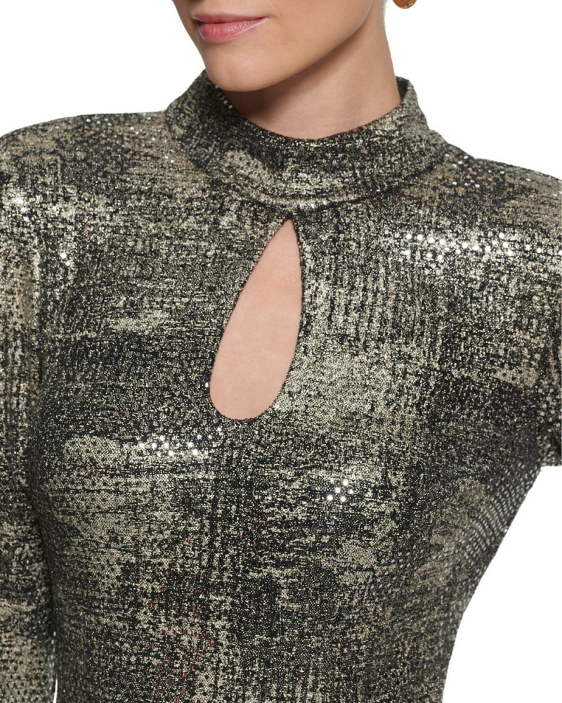 Vince Camuto Keyhole Mock-Neck Sheath Saty Damske Čierne Zlate | EMHJ-45703