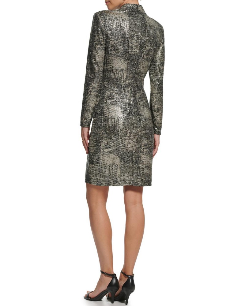 Vince Camuto Keyhole Mock-Neck Sheath Saty Damske Čierne Zlate | EMHJ-45703