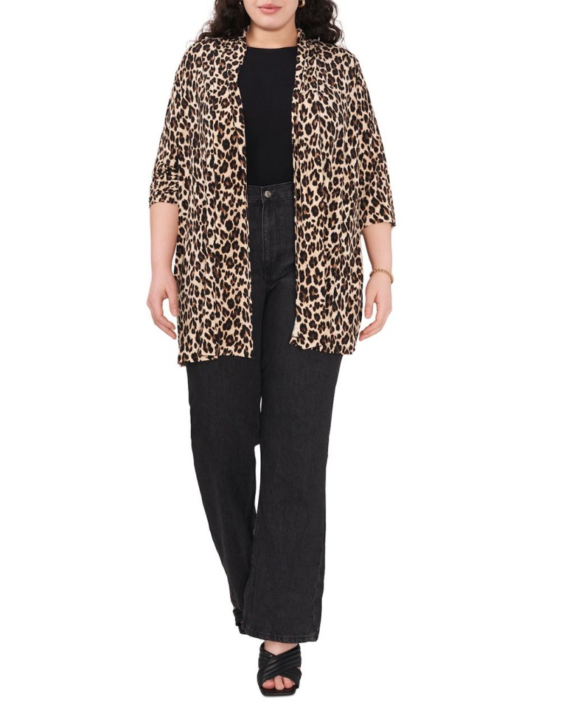 Vince Camuto Leopard-Print Open-Front Cardigan (Plus Size) Kardigan Damske Čierne Leopardie | BCEK-75160
