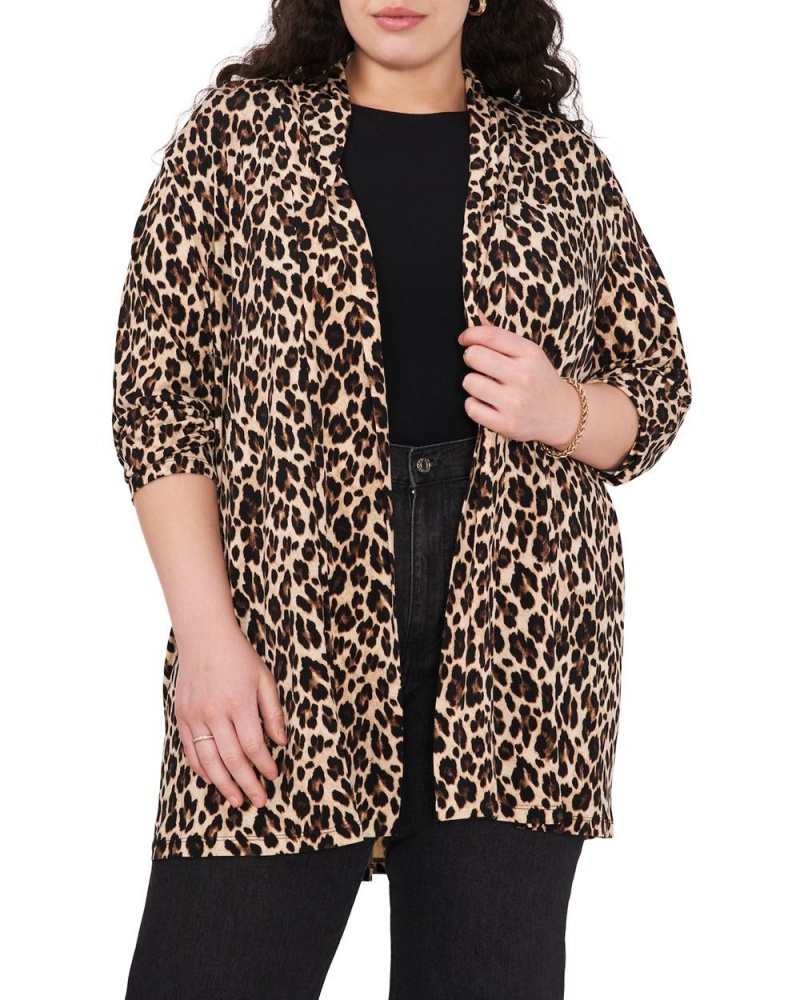 Vince Camuto Leopard-Print Open-Front Cardigan (Plus Size) Kardigan Damske Čierne Leopardie | BCEK-75160