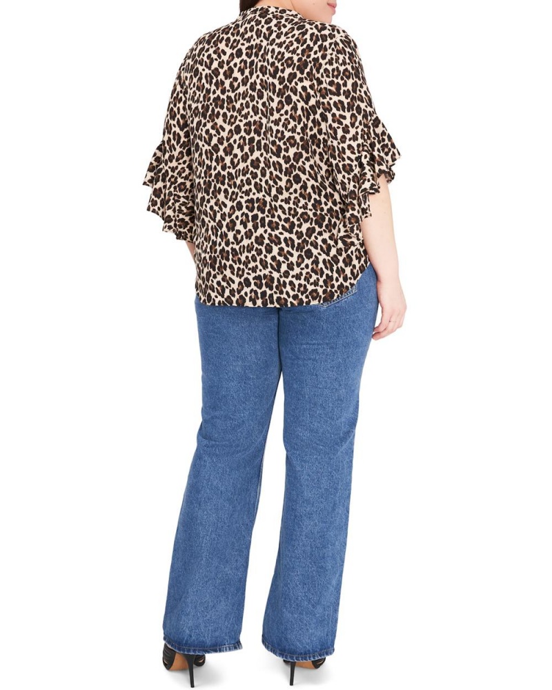 Vince Camuto Leopard-Print Ruffled-Sleeve (Plus Size) Bluzka Damske Čierne Hnede Leopardie | SBFI-14398