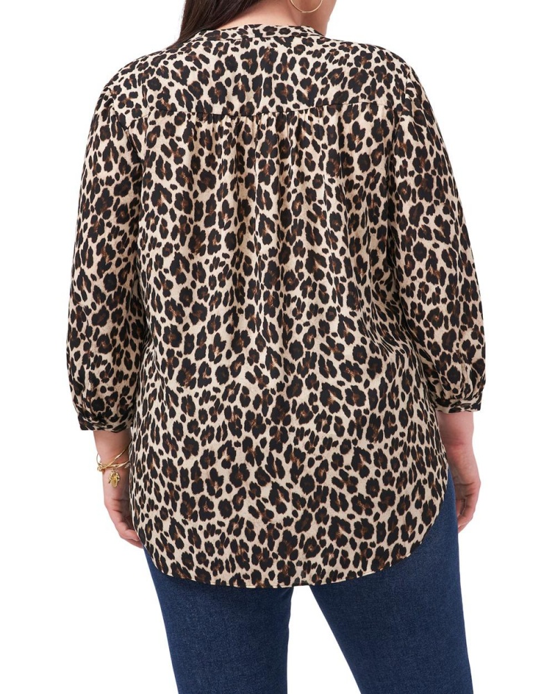 Vince Camuto Leopard-Print V-Neck (Plus Size) Topy Damske Čierne Hnede Leopardie | HRPM-87043