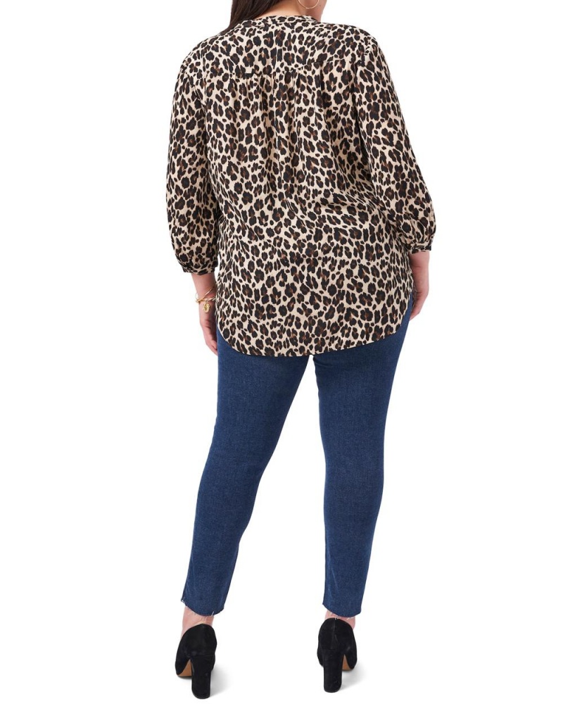 Vince Camuto Leopard-Print V-Neck (Plus Size) Topy Damske Čierne Hnede Leopardie | HRPM-87043