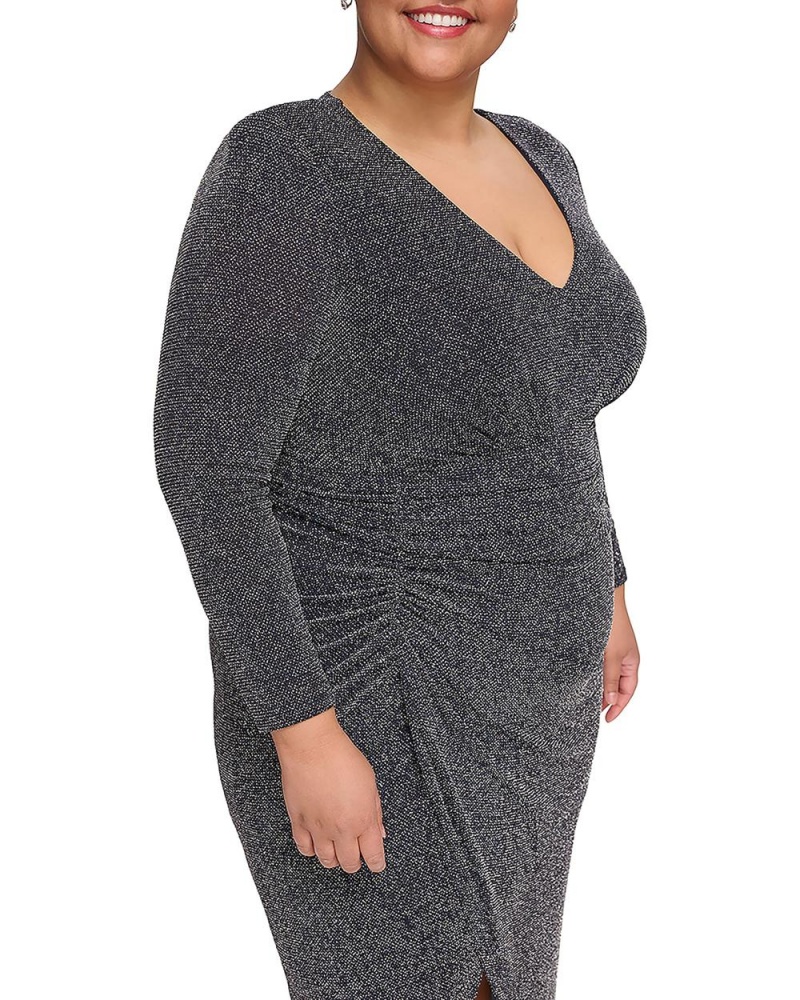Vince Camuto Metallic-Glitter V-Neck (Plus Size) Maxi Šaty Damske Námornícka Modrá | KXOU-53124