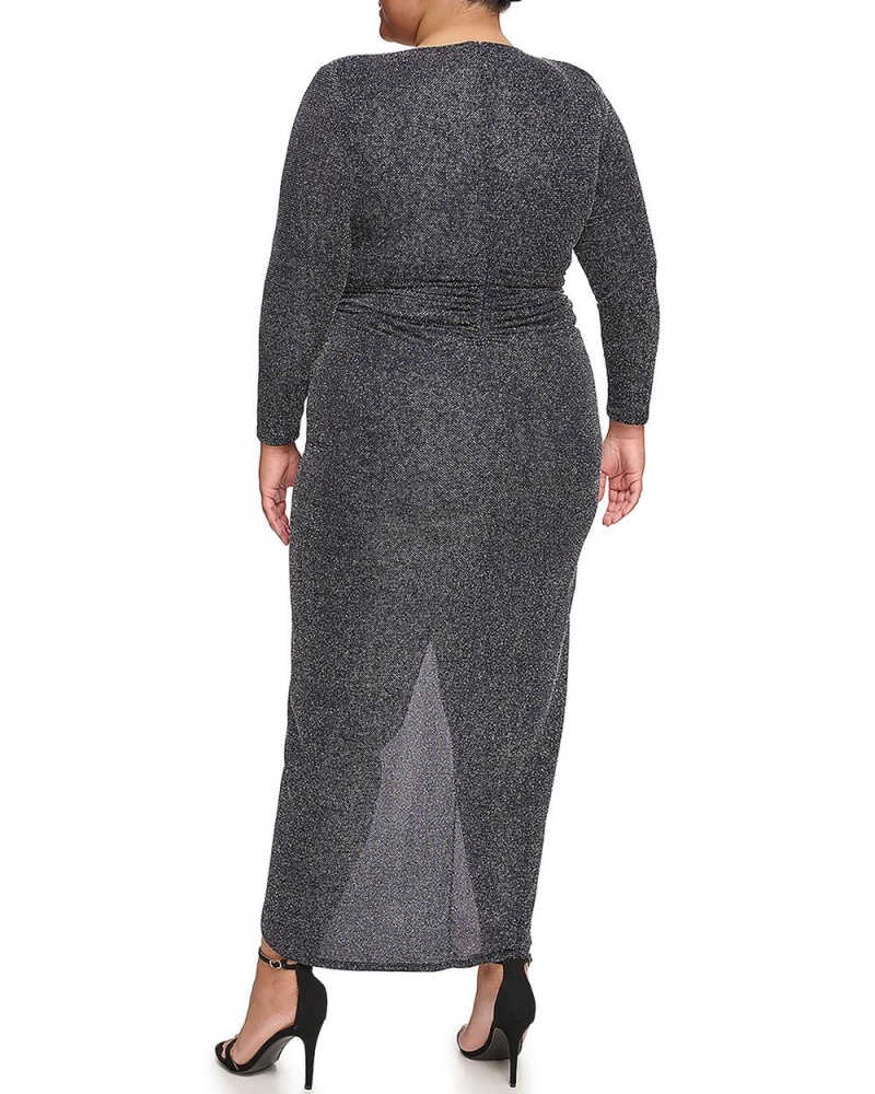 Vince Camuto Metallic-Glitter V-Neck (Plus Size) Maxi Šaty Damske Námornícka Modrá | KXOU-53124