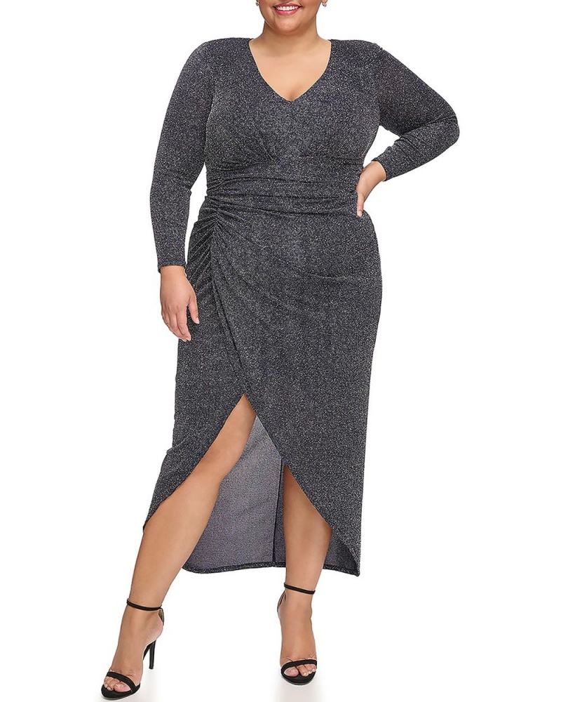 Vince Camuto Metallic-Glitter V-Neck (Plus Size) Maxi Šaty Damske Námornícka Modrá | KXOU-53124