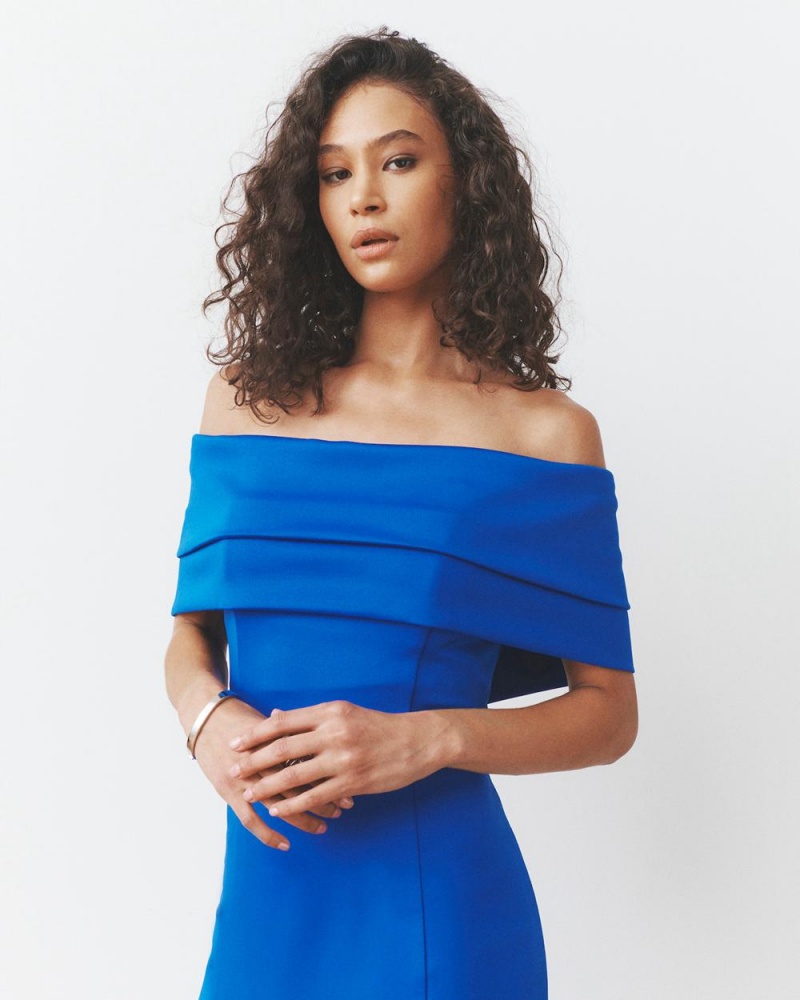 Vince Camuto Off-The-Shoulder Gown Maxi Šaty Damske Modre | RDWE-42376