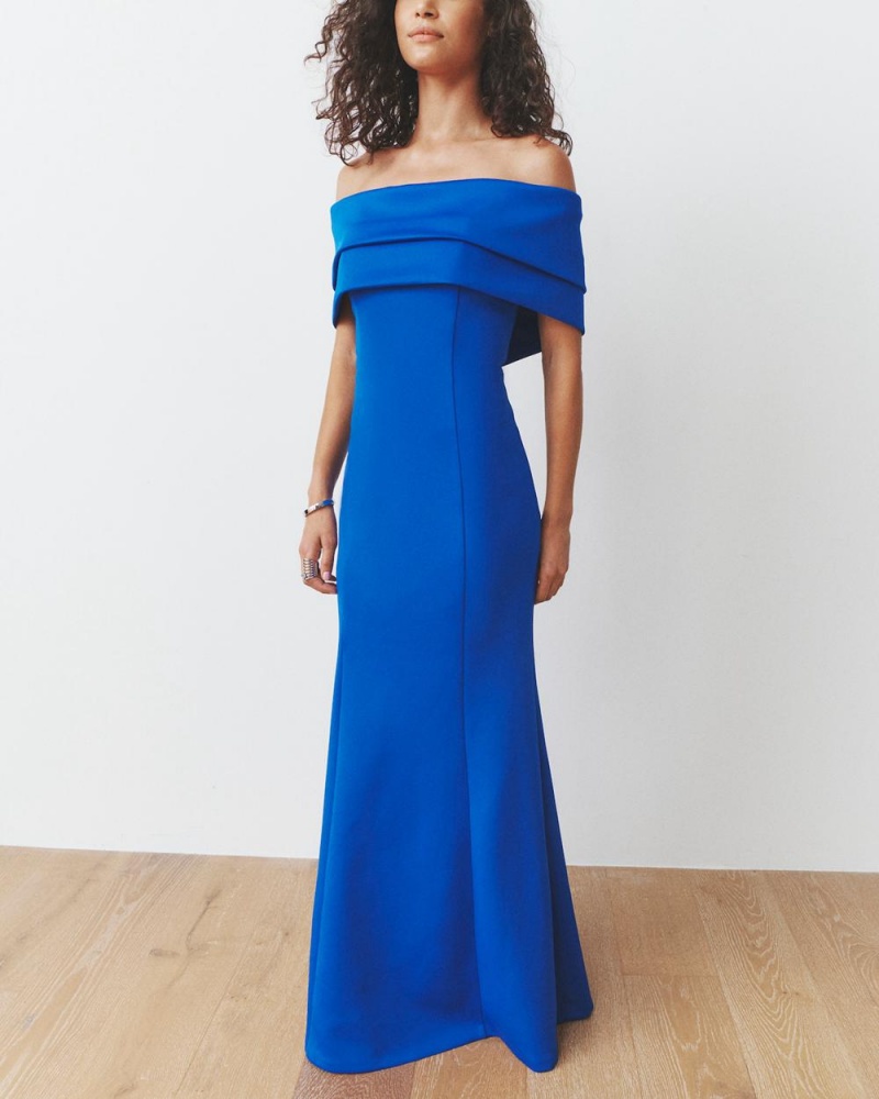 Vince Camuto Off-The-Shoulder Gown Maxi Šaty Damske Modre | RDWE-42376