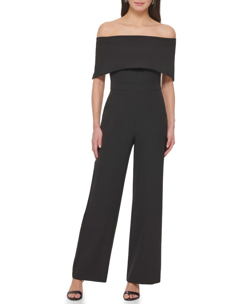 Vince Camuto Off-The-Shoulder Overlay Kombineza Damske Čierne | VGWT-19543