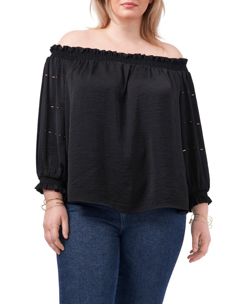 Vince Camuto Off-The-Shoulder (Plus Size) Bluzka Damske Čierne | AMID-79801