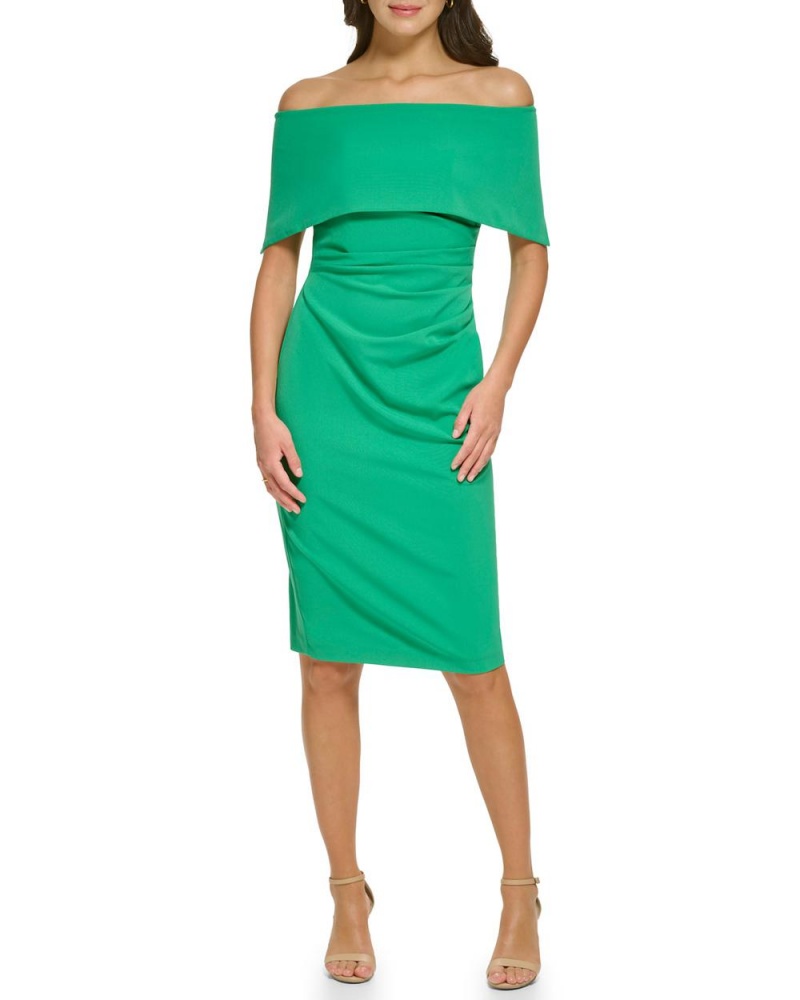 Vince Camuto Off-The-Shoulder Sheath Mini Šaty Damske Tmavo Zelene | FOGZ-75268