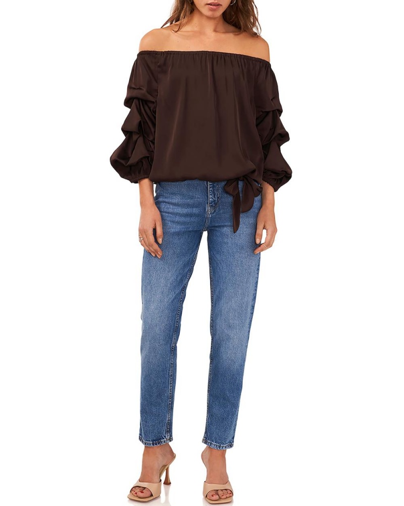 Vince Camuto Off-The-Shoulder Tiered-Sleeve Topy Damske Hnede Čokoláda | YEJT-48539