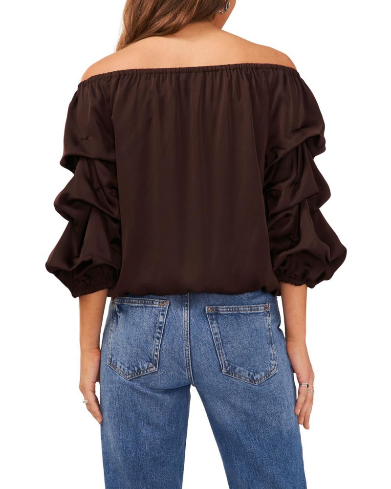 Vince Camuto Off-The-Shoulder Tiered-Sleeve Topy Damske Hnede Čokoláda | YEJT-48539