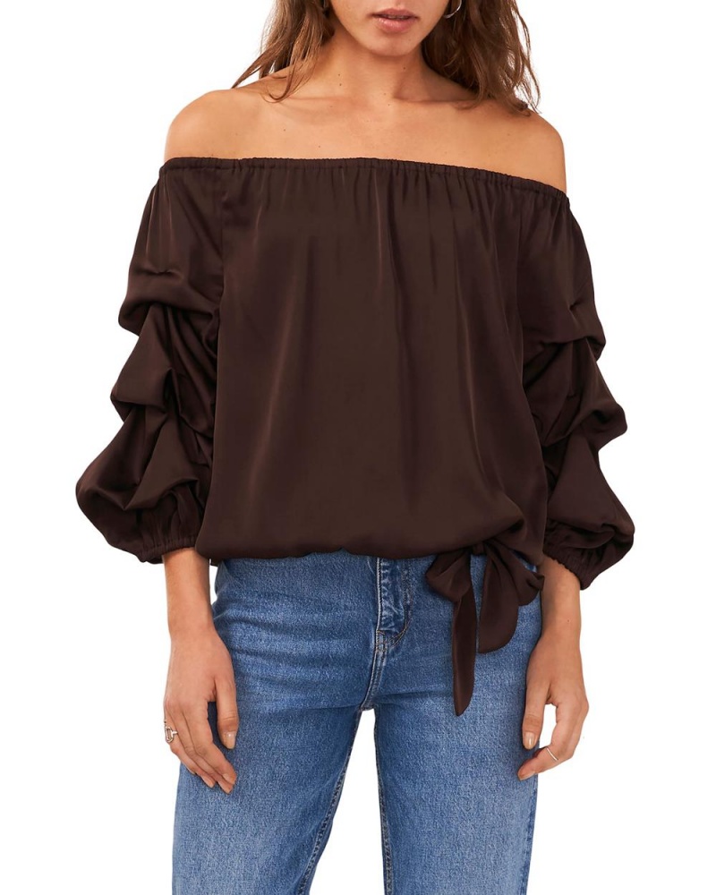 Vince Camuto Off-The-Shoulder Tiered-Sleeve Topy Damske Hnede Čokoláda | YEJT-48539