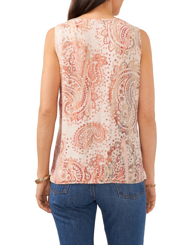 Vince Camuto Paisley Print Ruffled Bluzka Damske Biele | GNAM-05869