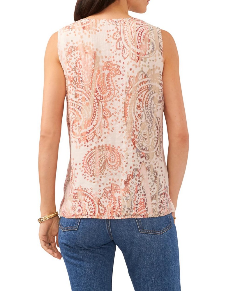 Vince Camuto Paisley Print Ruffled Bluzka Damske Biele | GNAM-05869