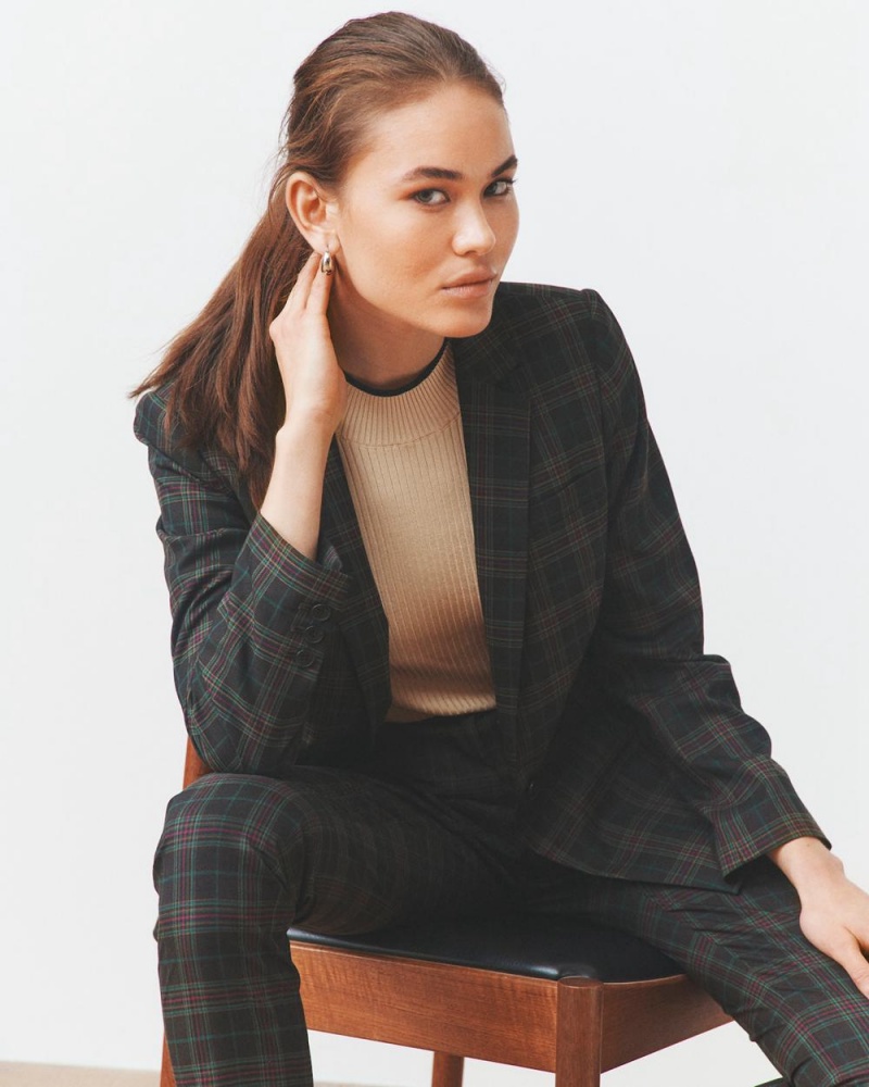 Vince Camuto Plaid Blejzer Damske Čierne | TCLR-45860