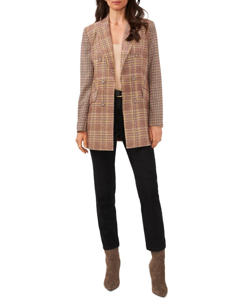Vince Camuto Plaid Double-Breasted (Plus Size) Blejzer Damske Hnede | HGDQ-25196