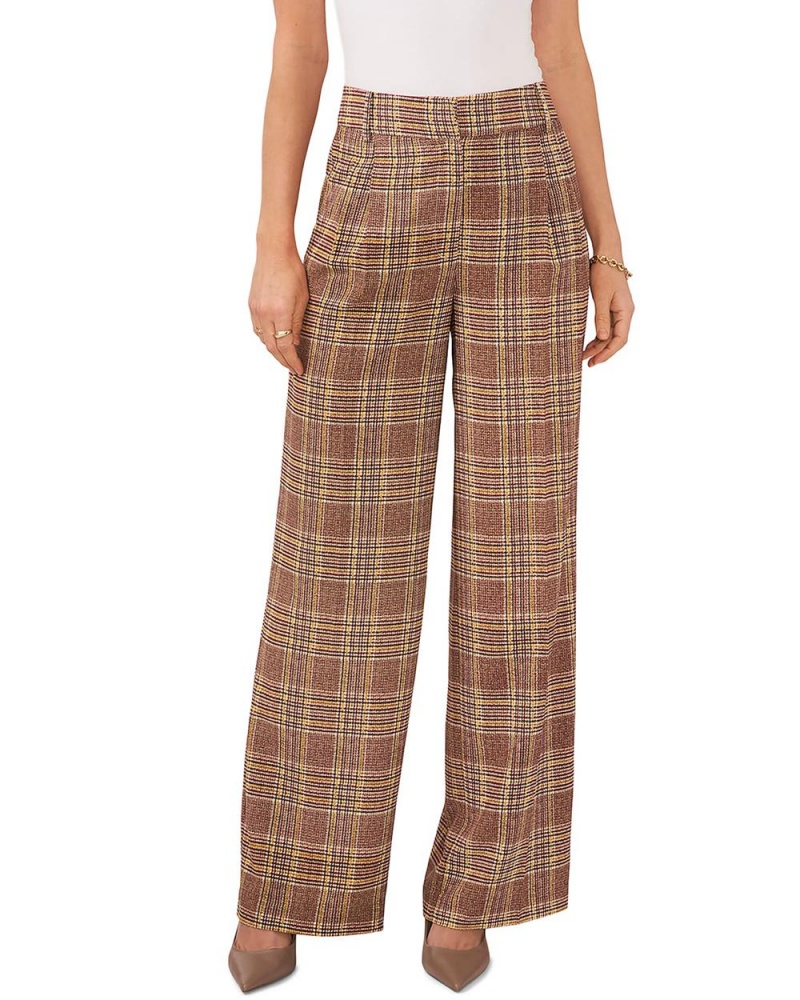 Vince Camuto Plaid Plisované Siroke Topanky-Leg Nohavice Damske Hnede | HBWL-48179
