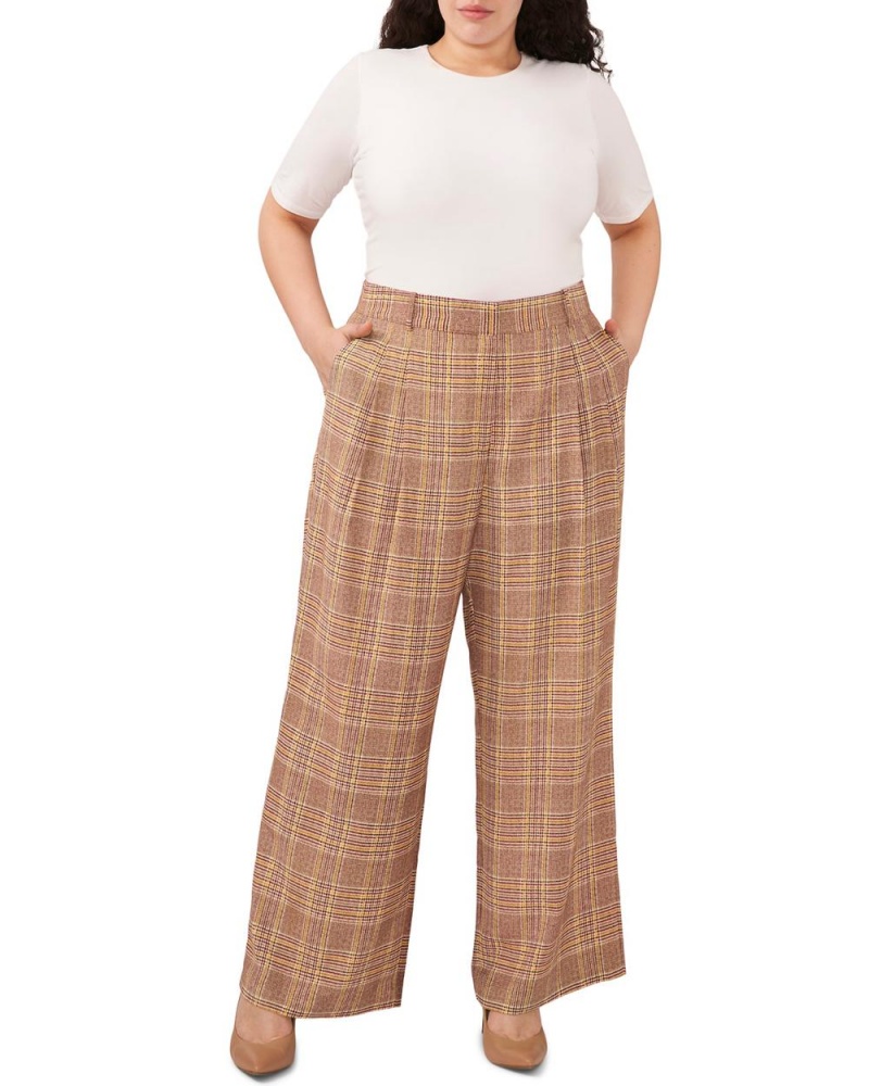 Vince Camuto Plaid Plisované Siroke Topanky-Leg (Plus Size) Nohavice Damske Hnede | VROQ-98634