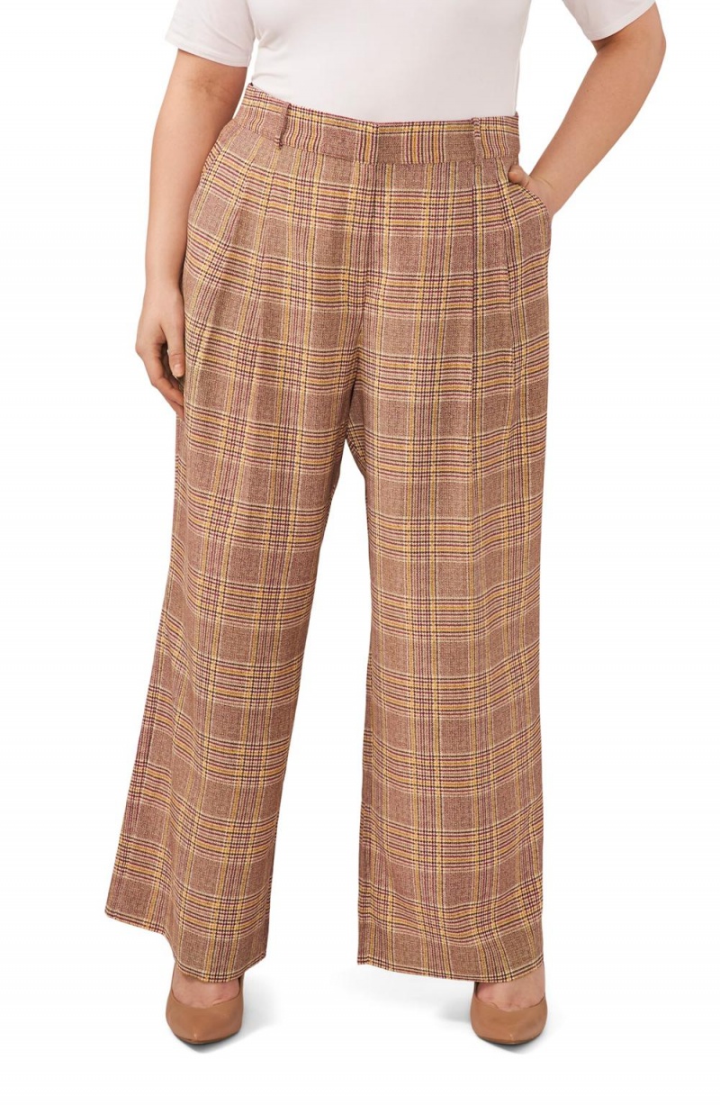Vince Camuto Plaid Plisované Siroke Topanky-Leg (Plus Size) Nohavice Damske Hnede | VROQ-98634