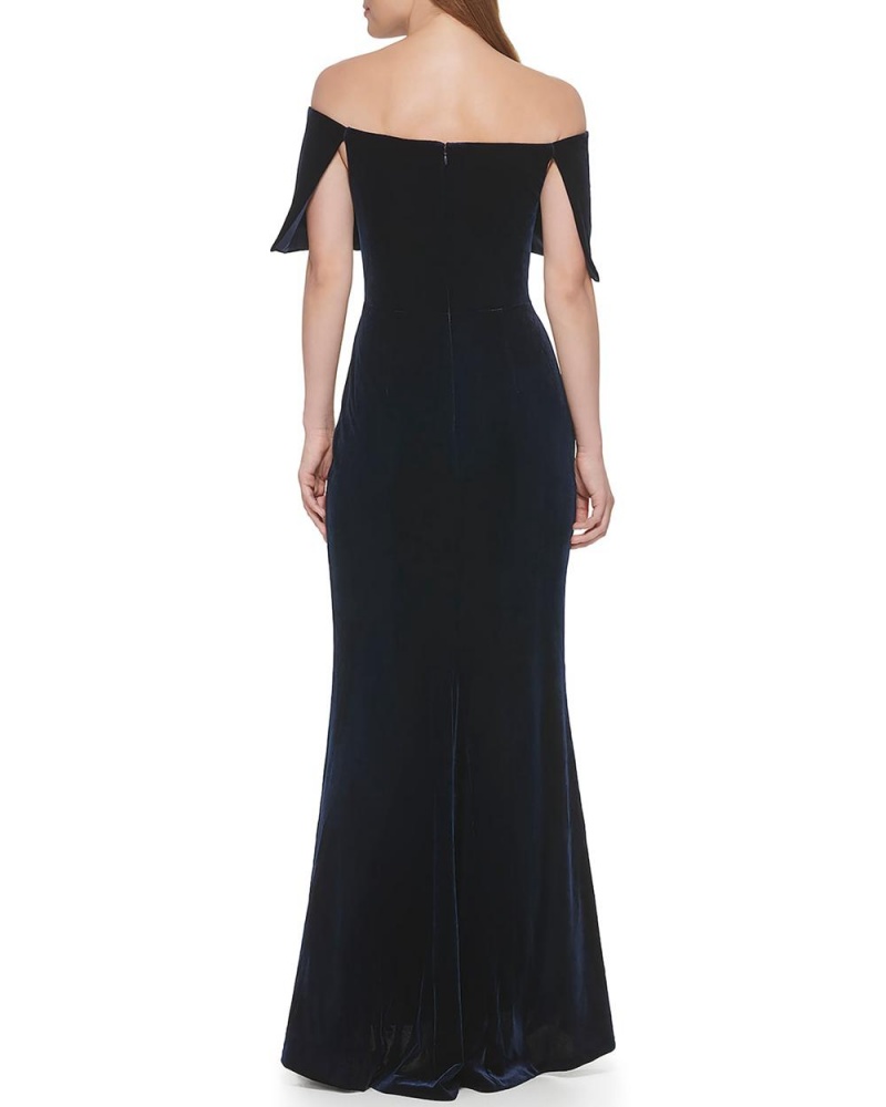 Vince Camuto Plisované Off-The-Shoulder Gown Maxi Šaty Damske Námornícka Modrá | YJIS-35928