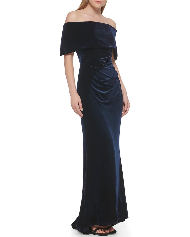 Vince Camuto Plisované Off-The-Shoulder Gown Maxi Šaty Damske Námornícka Modrá | YJIS-35928