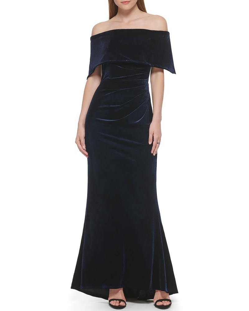 Vince Camuto Plisované Off-The-Shoulder Gown Maxi Šaty Damske Námornícka Modrá | YJIS-35928