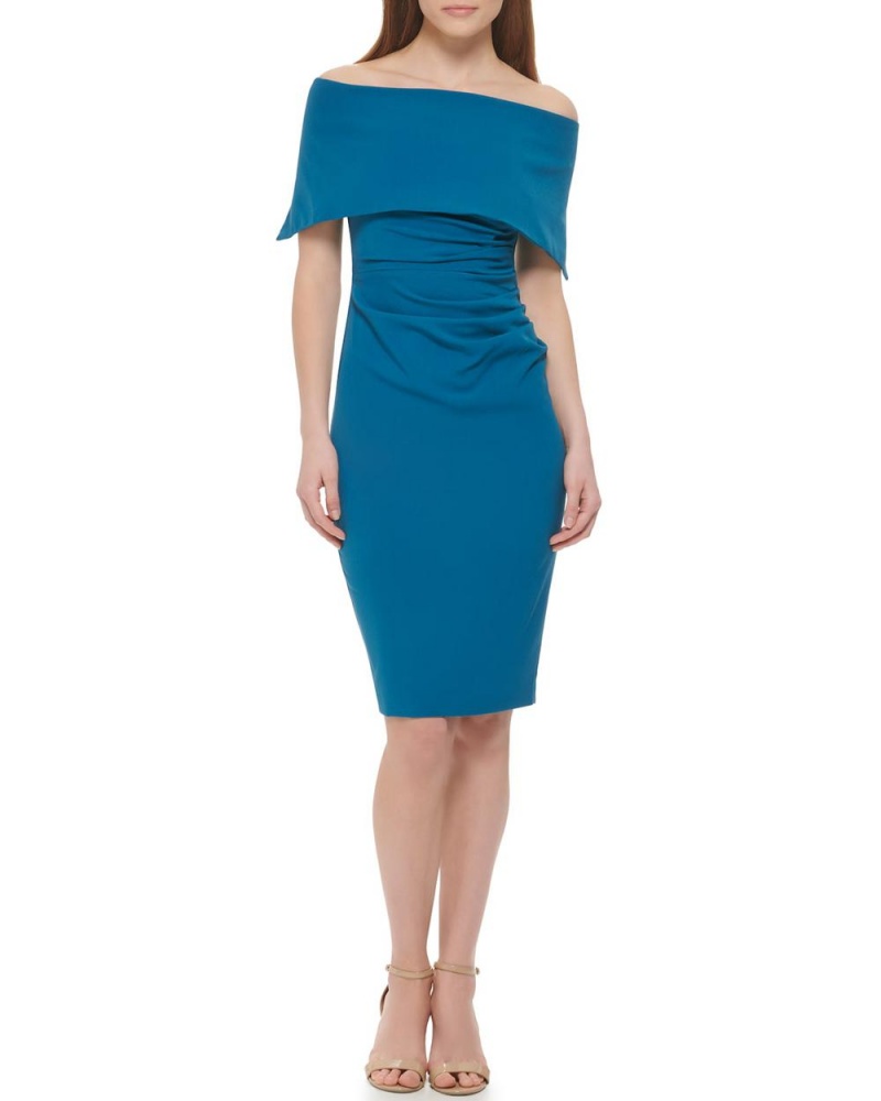 Vince Camuto Plisované Off-The-Shoulder (Petite) Midi Šaty Damske Modre | EISN-98563