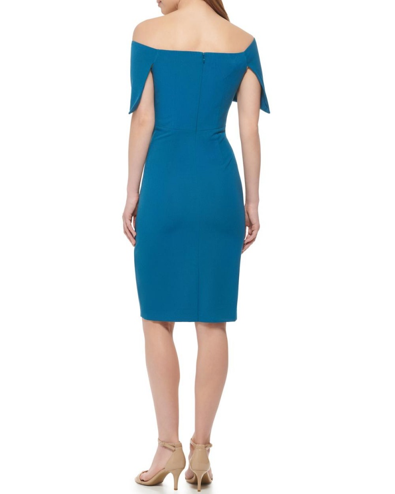 Vince Camuto Plisované Off-The-Shoulder (Petite) Midi Šaty Damske Modre | EISN-98563