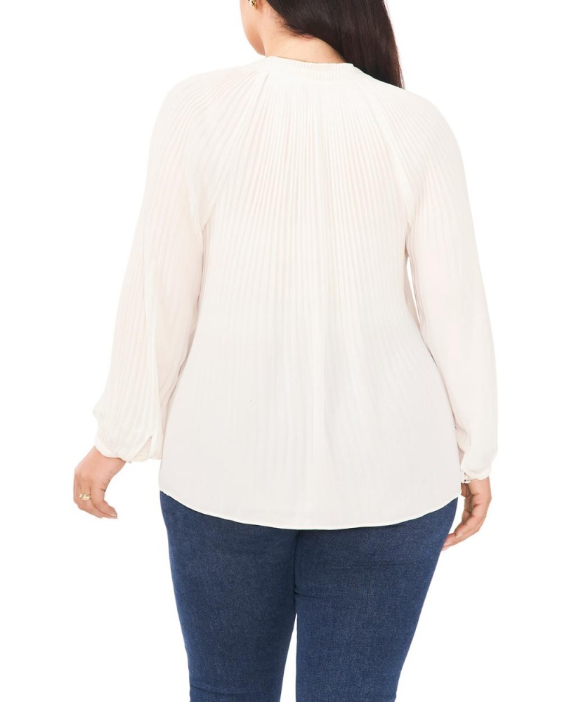 Vince Camuto Plisované Split-Neck (Plus Size) Bluzka Damske Biele | TDZU-47236