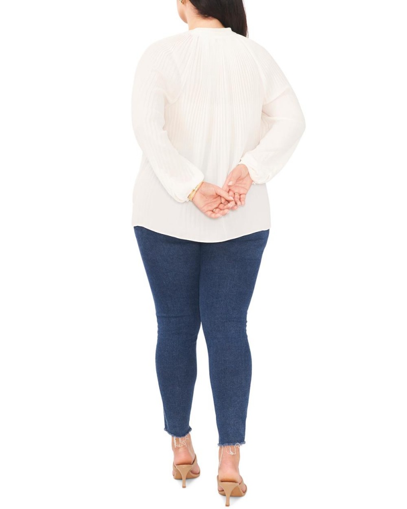 Vince Camuto Plisované Split-Neck (Plus Size) Bluzka Damske Biele | TDZU-47236