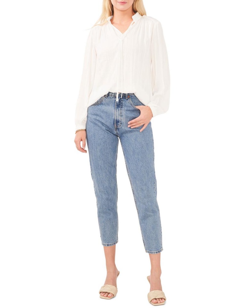 Vince Camuto Plisované Tie-Neck Bluzka Damske Biele | DWKI-35097