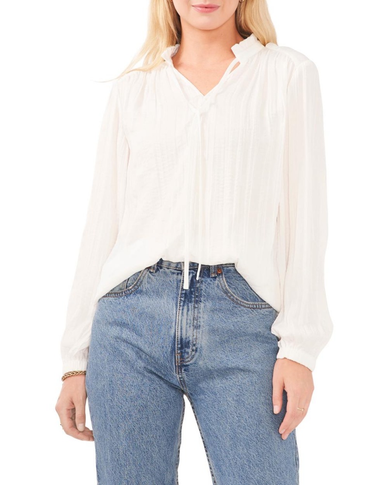 Vince Camuto Plisované Tie-Neck Bluzka Damske Biele | DWKI-35097
