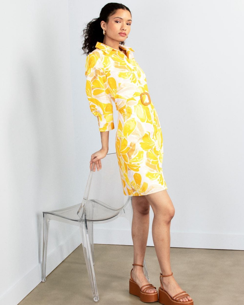 Vince Camuto Print Poplin Shirtdress Košeľové Šaty Damske Žlté | XZBU-57431