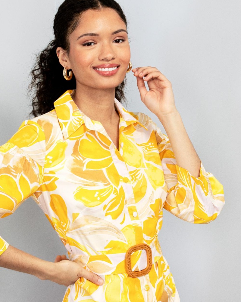 Vince Camuto Print Poplin Shirtdress Košeľové Šaty Damske Žlté | XZBU-57431