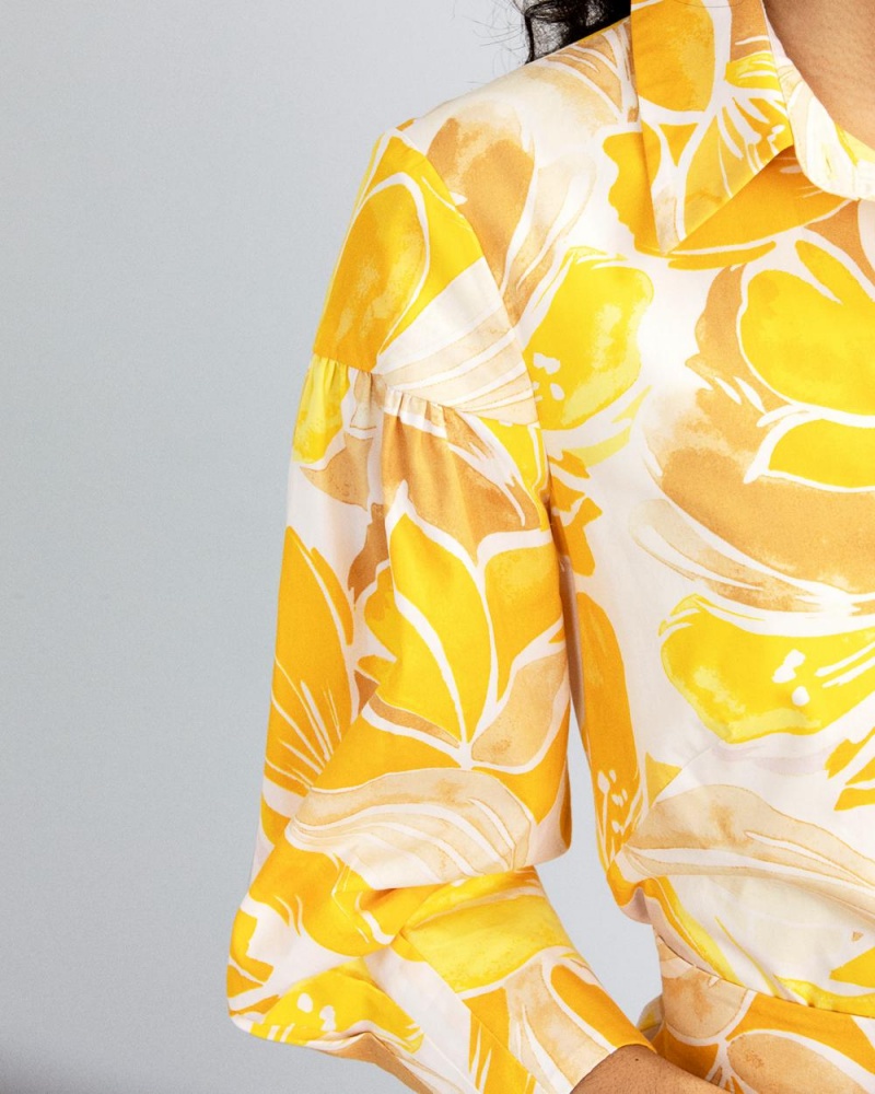 Vince Camuto Print Poplin Shirtdress Košeľové Šaty Damske Žlté | XZBU-57431