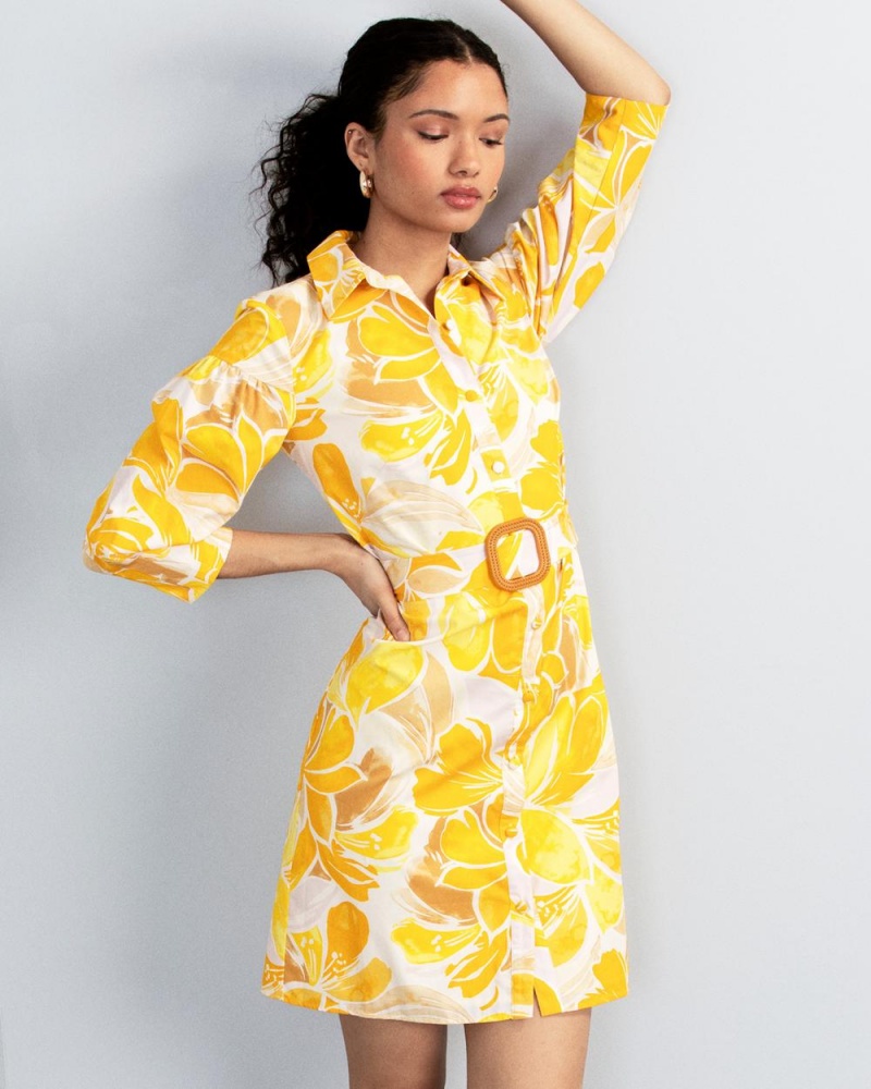 Vince Camuto Print Poplin Shirtdress Košeľové Šaty Damske Žlté | XZBU-57431