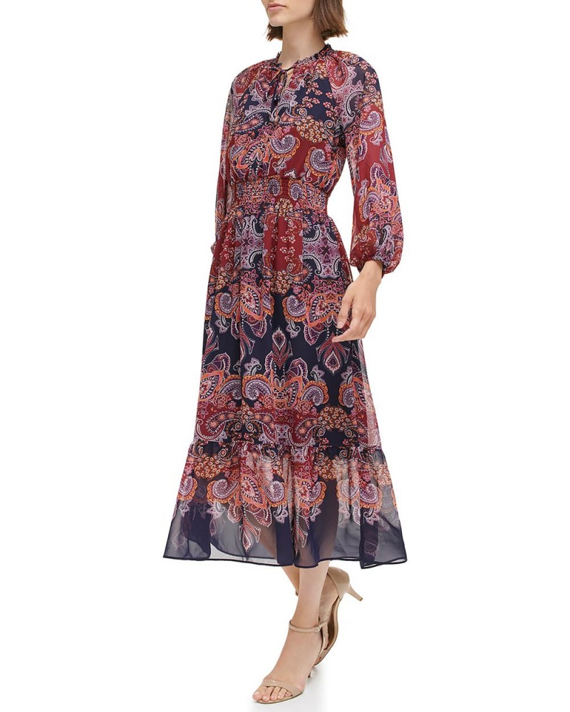 Vince Camuto Printed Smocked-Pásom Midi Šaty Damske Viacfarebný | XLZT-87163