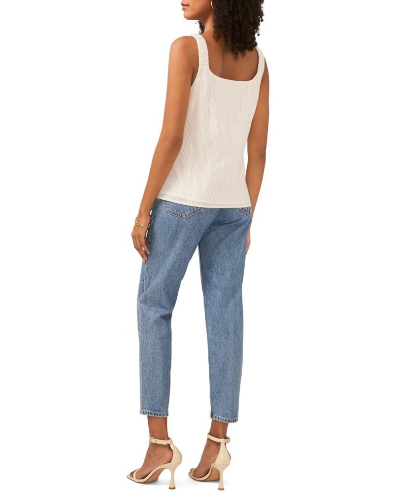 Vince Camuto Pruhované Ruched-Remienkove Topy Damske Biele | OTKY-29783