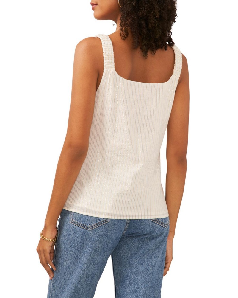 Vince Camuto Pruhované Ruched-Remienkove Topy Damske Biele | OTKY-29783