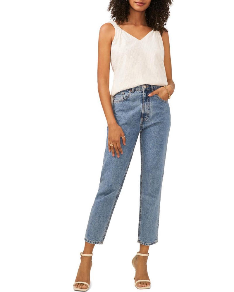 Vince Camuto Pruhované Ruched-Remienkove Topy Damske Biele | OTKY-29783